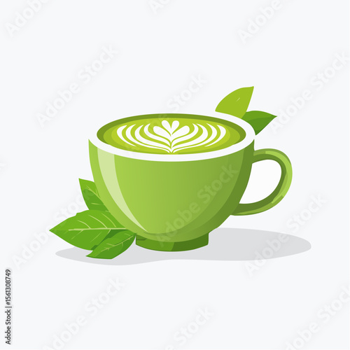 Refreshing Matcha Latte Art Green Tea Cup Illustration