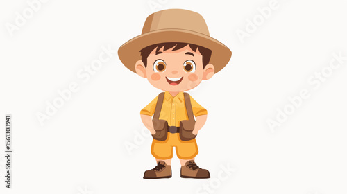 Young Boy Wearing Safari Costume in White Vector Illustration