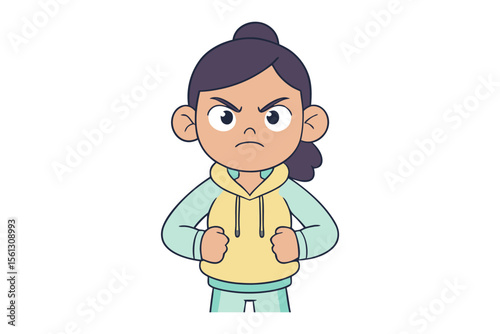 Animated Anger: A cartoon character girl's animated emotion captured in an engaging artistic style, expressing fury and exasperation.