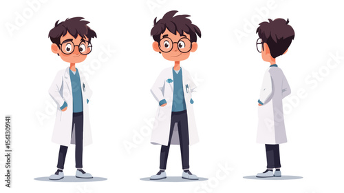 Young Boy in Science Gown on Isolated Flat Vector Illustration