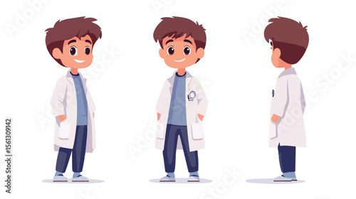 Young Boy in Science Gown on White Flat Vector Illustration