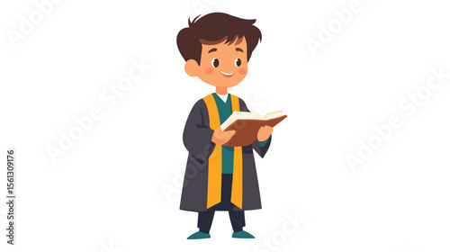 Young Scientist Boy with Notebook in White Laboratory Gown