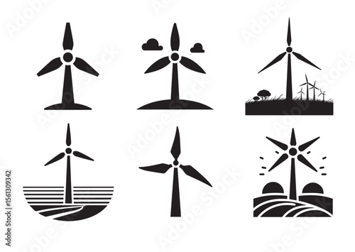 Minimalist Wind Power Silhouette Vector Set