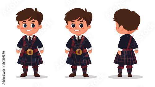Traditional Scottish Attire Young Boy Vector Illustration