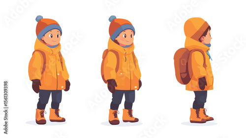 Young Boy in Winter Clothes on White Background Flat Vector Illustration