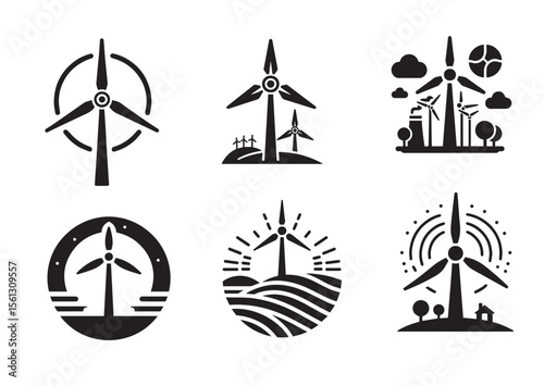 Minimalist Wind Power Silhouette Vector Set
