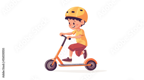Young Boy Riding Kick Scooter Icon Isolated on White Background