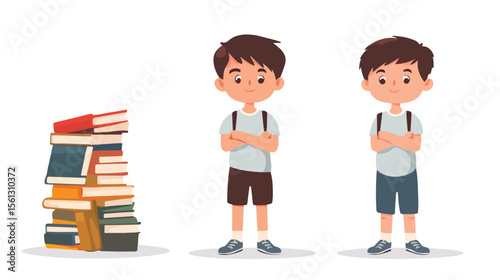 Young Boy Standing with Dyslexia Flat Vector Illustration