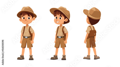 Young Boy in Safari Outfit on White Background