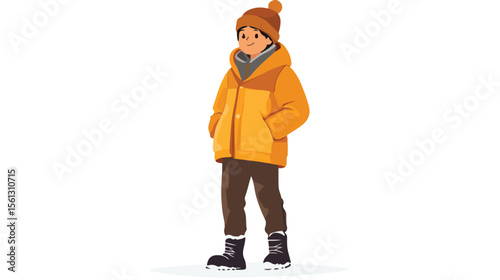 Young Boy in Stylish Winter Outfit - Flat Vector Illustration
