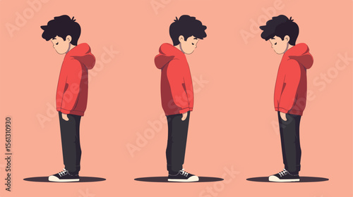 Illustration of a young boy with depression in flat vector style