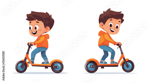 Young Boy Cartoon Riding Scooty Vector Illustration