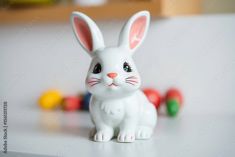 Obraz premium 3D-rendered cute toy rabbit with soft, rounded features and an adorable expression, perfect for children’s toys, character design, or collectible digital art figures