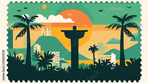 Brazil Stamp Design Flat Vector Illustration