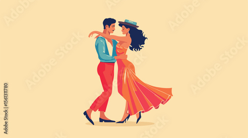 Authentic Brazilian Dancers Couple in Vibrant Flat Vector Style