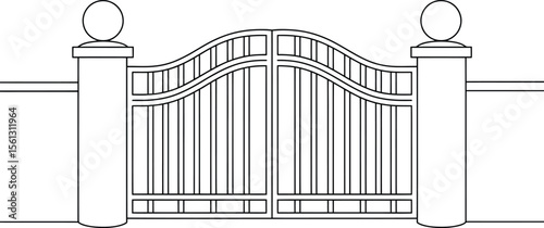Vector Wrought Iron Gate Outline: Architectural Entrance Graphic.
