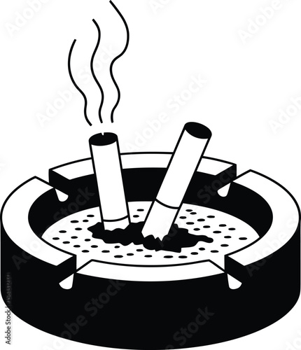 Vector Ash Tray with Cigarettes: Smoking Hazard Graphic.