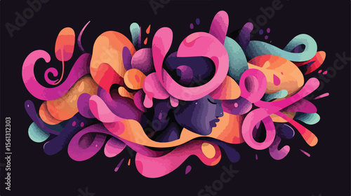 Breast Cancer Awareness Lettering Flat Vector Illustration