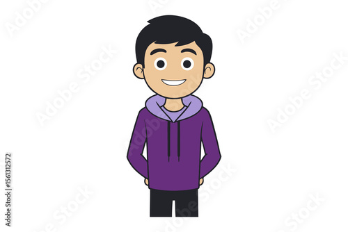 Young Man in Casual Wear: A charming young man, exuding warmth with a subtle smile, stands confidently, embodying simplicity and approachability. 