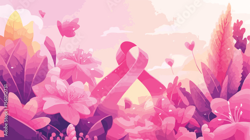 Breast Cancer Awareness Pink Ribbon and Flower