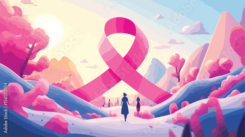 Breast Cancer Pink Ribbon Campaign Flat Vector Image