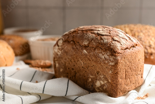 Freshly baked dark rye brea...
