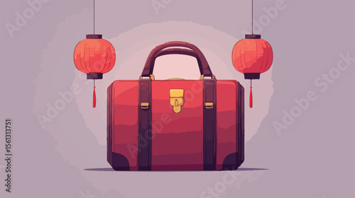 Elegant Chinese Lanterns Illustration with Briefcase