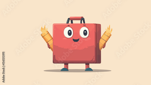 Dynamic Cartoon Character Holding Dynamite in Briefcase