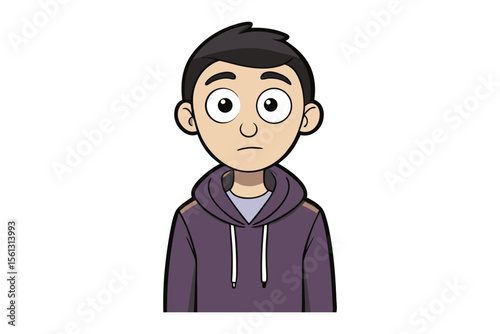 Concerned Young Man Portrait: A realistic illustration of a young man with a thoughtful expression and concerned eyes, conveying introspection, contemplation and worry.