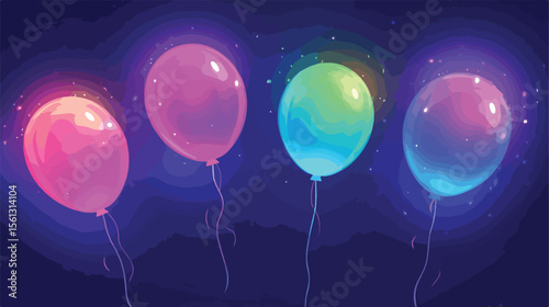 Vibrant Birthday Balloons Neon Party Vector Illustration