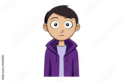 Cartoon Young Boy Illustration: A simple cartoon illustration of a young boy in a purple hoodie, capturing a moment of thoughtful contemplation.