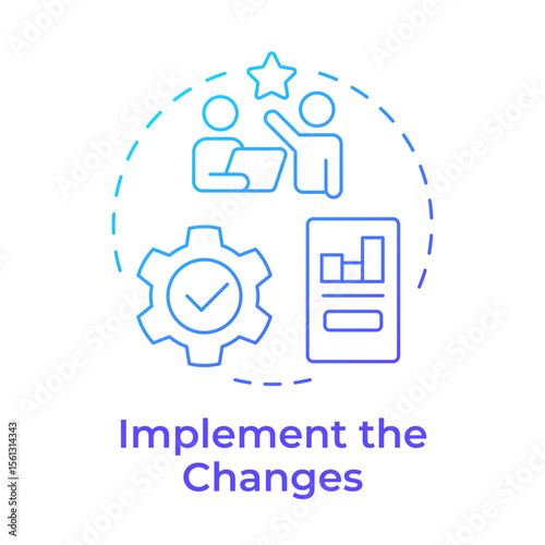 Implement changes blue gradient concept icon. Put shift plans into actions. Stage of organizational transformation. Round shape line illustration. Abstract idea. Graphic design. Easy to use