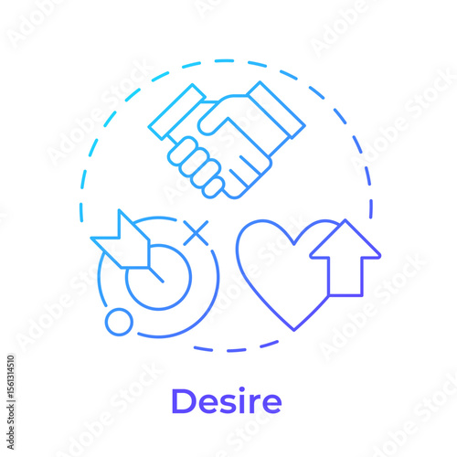 Desire blue gradient concept icon. Motivation and commitment to support and participate in change. Management. ADKAR model. Round shape line illustration. Abstract idea. Graphic design. Easy to use
