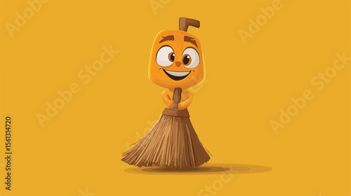 Marketing Character Cartoon Mascot with Broom Vector Illustration