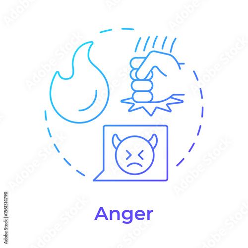 Anger blue gradient concept icon. Frustration and resentment. Five stages of grief. Organizational change management. Round shape line illustration. Abstract idea. Graphic design. Easy to use