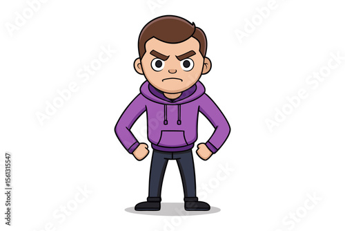 Anger in the Cartoon: A young cartoon figure clenches his fists, conveying the raw intensity of emotion with a focused gaze and body language.