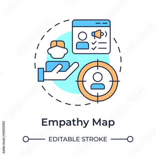 Empathy map multi color concept icon. Understanding organization perspectives. Gap analysis tool. Business. Round shape line illustration. Abstract idea. Graphic design. Easy to use in blog post