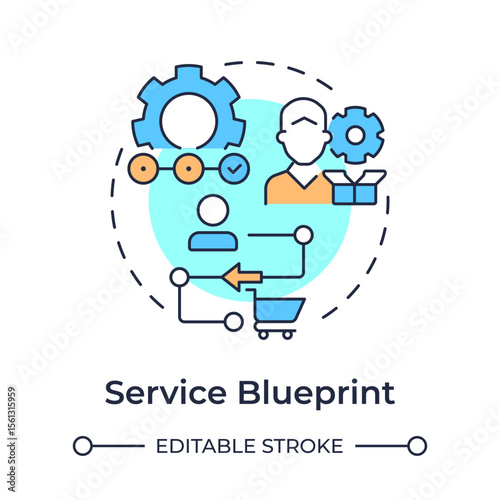 Service blueprint multi color concept icon. Diagram of customer and organization delivery. Gap analysis tool. Round shape line illustration. Abstract idea. Graphic design. Easy to use in blog post