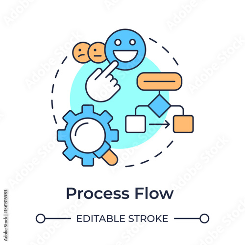 Process flow multi color concept icon. Sequence of steps involved in completing. Gap analysis tool. Round shape line illustration. Abstract idea. Graphic design. Easy to use in blog post
