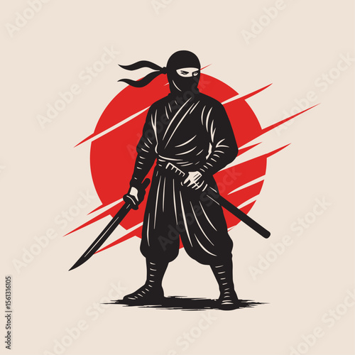 Warrior in Action with Sword background red moon