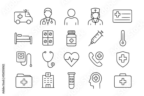 Minimal Line Medical & Healthcare Icons Set