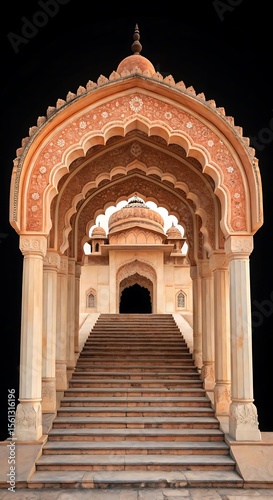 Grand Staircase Leading to Ornate Sandstone Palace in India