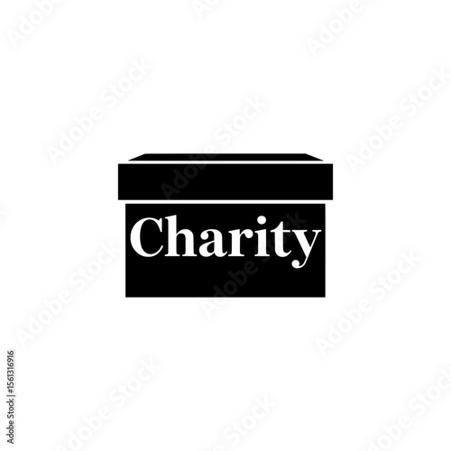 Iconic charity donation box with text label on a minimalist design  