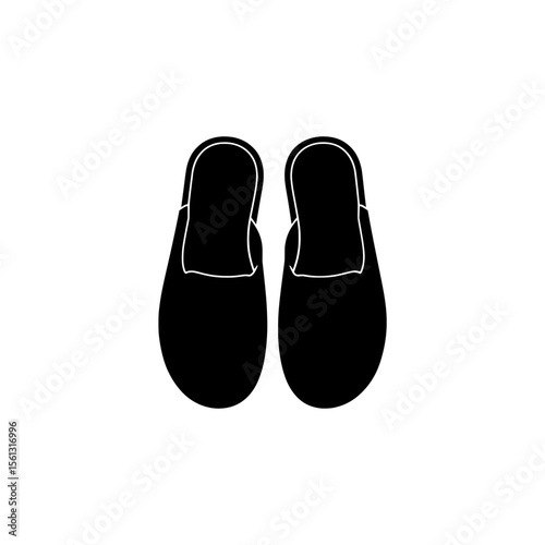 Black slippers from top view in minimalistic style  