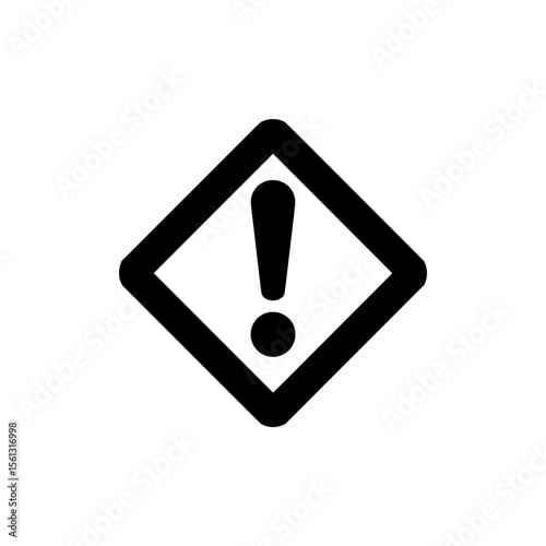 Warning sign with exclamation mark in black on  transparent background  