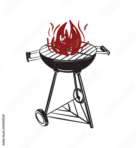 BBQ Grill with Flame Illustration