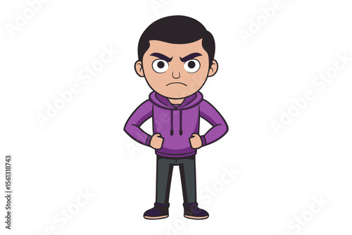 Aggression: A cartoon man standing defiantly, portraying an emotion of anger through his expression.
