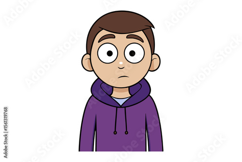 Anxious Look: A person with wide eyes appears nervous and anxious, wearing a hoodie. Expressing a sense of unease, this illustration captures a common emotional experience.
