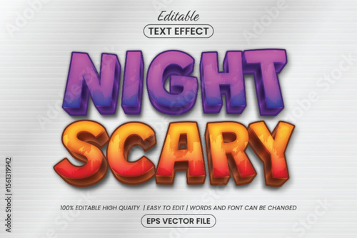 Editable Scary Night Text Effect, Bold 3D Cartoon Style