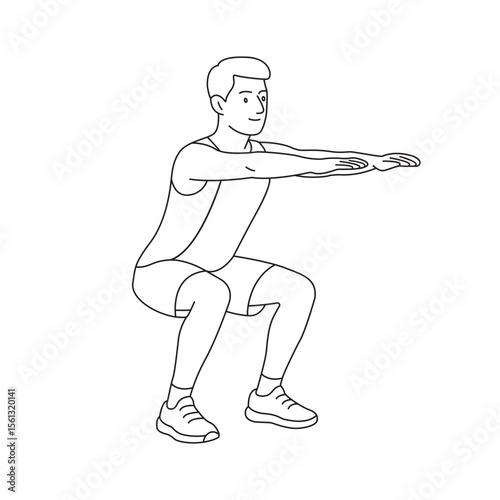 Man Doing Squats - Fitness Exercise Line Art Illustration